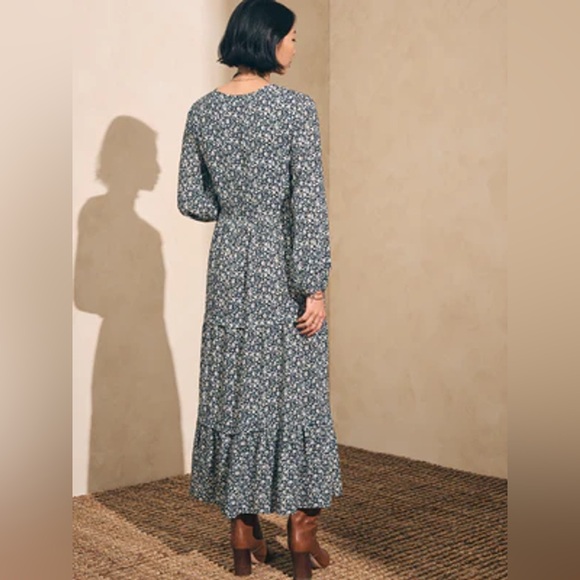 Faherty Isabella Dress Grey in Phantom Ennis Floral Size XS - Picture 4 of 10